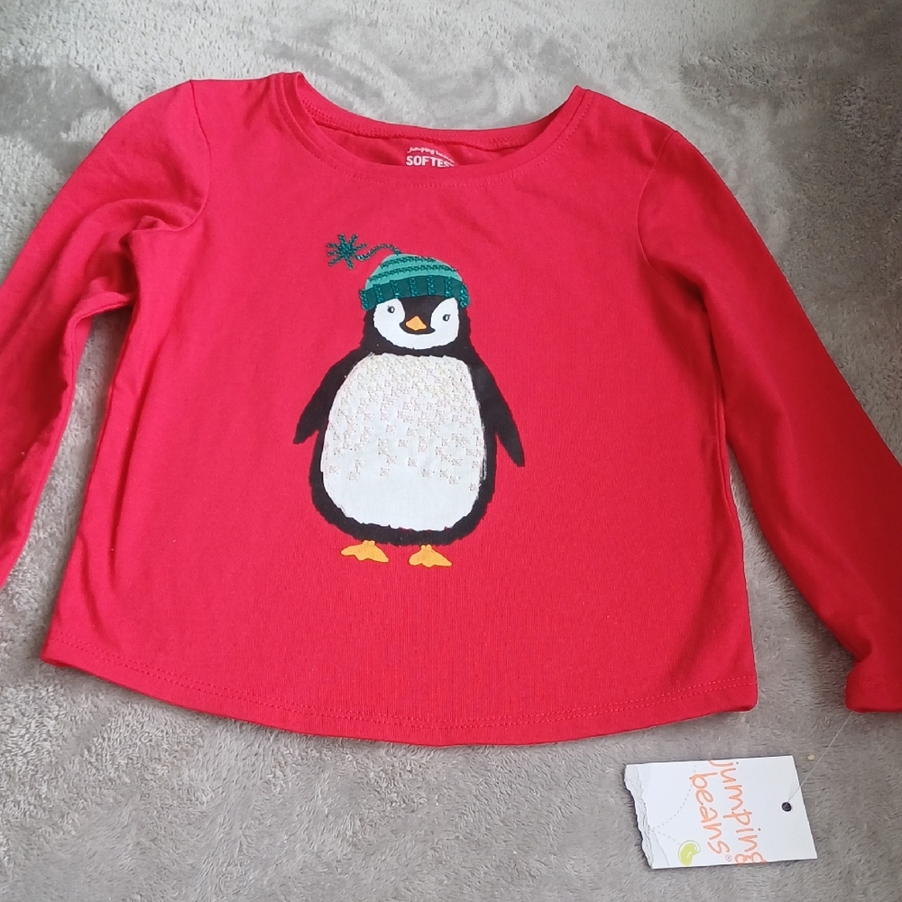 Jumping Beans Bright Red Penguin Long Sleeve Tee